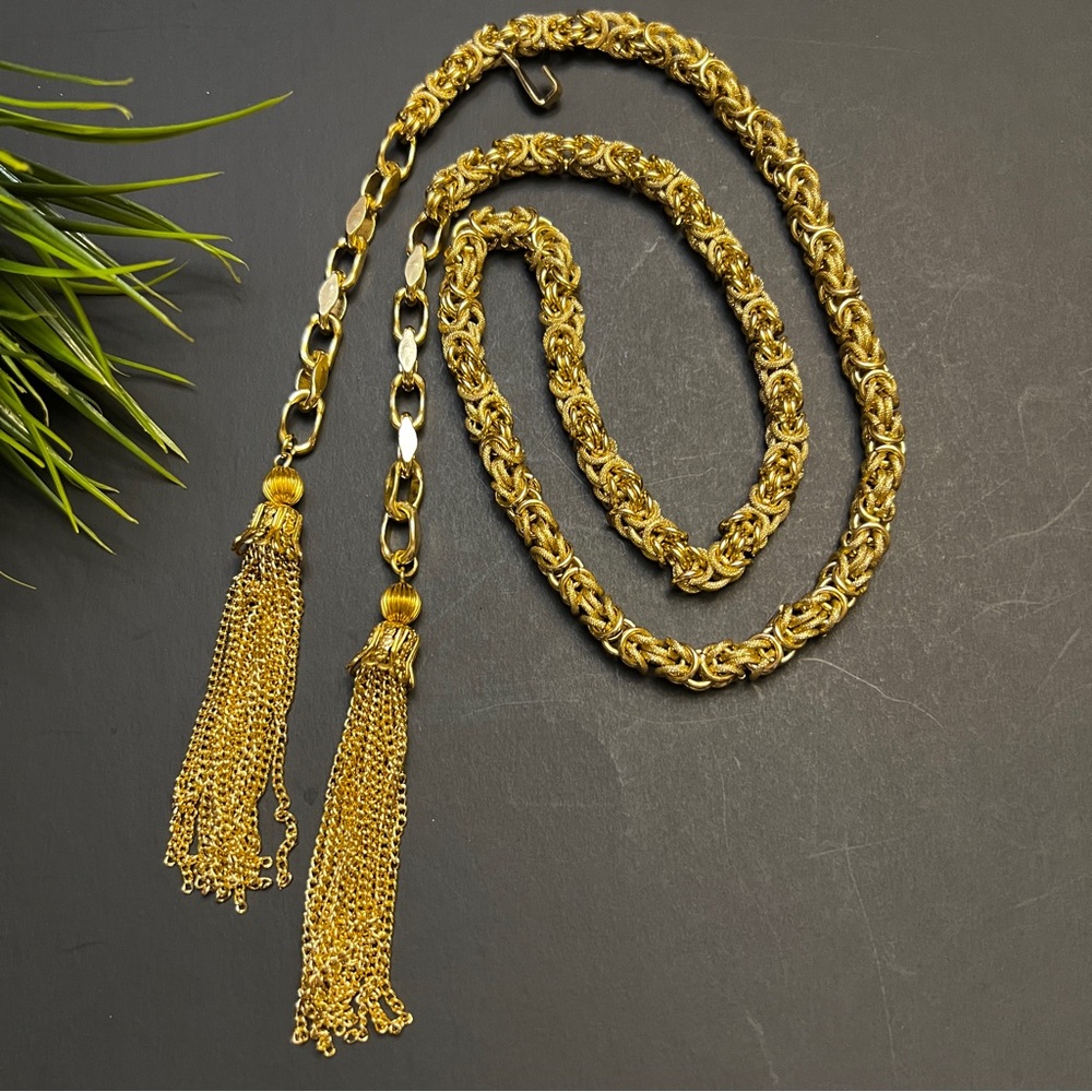 Vintage Elegant Byzantine Chain Belt with Tassel Ends
